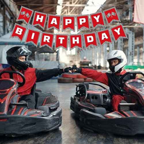 Red Race Car Party Banners - Happy Birthday Banners Checkered Garlands Banners- Racing Car Birthday Decorations Party Supplies