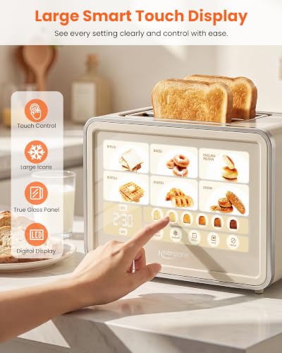 Keenstone 2-Slice Smart Toaster with Wide Slots & Touch Screen - Cream