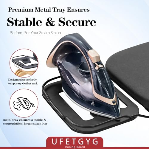 UFETGYG Black Ironing Board 43x13in with Heat-Resistant Cover & Adjustable Height