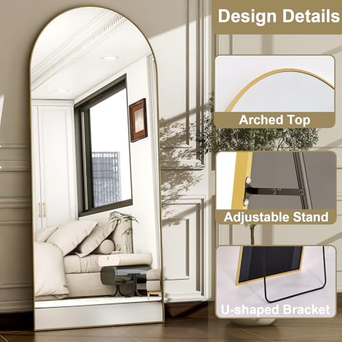 WISSMIELS 57" x 20" Gold Arched Full Length Mirror Wall & Floor Mount