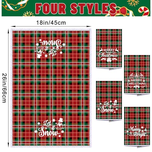 4 Pack Christmas Tartan Hand Towels Plaid Kitchen Dish