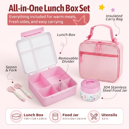 Kids Bento Lunch Box Set with Thermo Food Container & Utensils - White-Horse