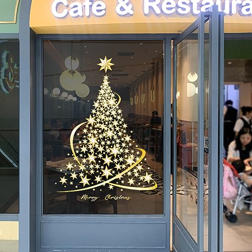 Cityhermit 2 Pack Christmas Window Clings Large Gold Xmas Decor Static Stickers