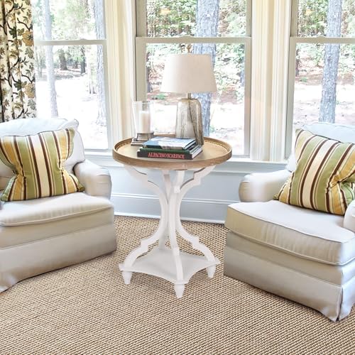 Wnutrees Farmhouse Round Accent End Table White - No Power Strip, Rustic Style