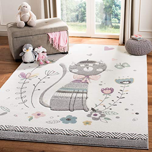 SAFAVIEH Carousel Kids Collection Accent Rug - 3'3" x 5'3", Ivory & Pink, Non-Shedding & Easy Care, Ideal for High Traffic Areas for Boys & Girls in Playroom, Nursery, Bedroom (CRK187A)