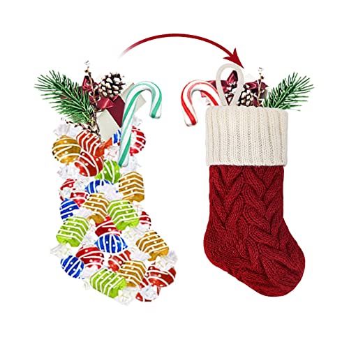 LimBridge Burgundy & Green 7-Inch Knit Christmas Stockings, 4-Pack Holiday Decor
