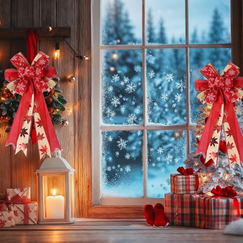 CURASA Christmas Bow Decorations Large Red Bows for Tree Maple Leaf &