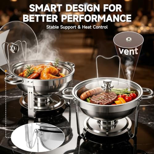 PRESGO 2 Pack Stainless Steel Buffet Chafing Dishes 5QT with Tongs & Spoons, Silver