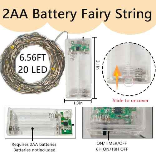 4 Pack Fairy String Lights,6.56FT 20LED,2AA Battery Operated,Timer Founction,Copper Wire String Lights, IP65 Waterproof,Indoor/Outdoor flexible for DIY ,Party, Bedroom, flowers decoration(Warm White)