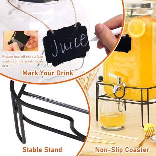 Moretoes 2 Pack 2 Gallon Glass Drink Dispensers with Stand & Spout - Party Beverage Set