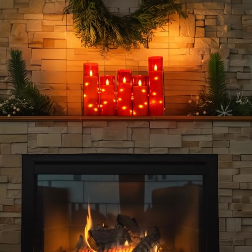 Homemory Red Flickering Flameless Candles with Remote, 5-Piece Set (2.2x5", 2.2x6", 2.2x7", 2.2x8"), 4-Timer