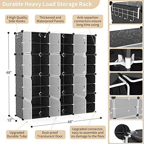 48-Inch Black Portable Shoe Rack Organizer with Door, 48 Pairs Capacity, Adjustable & Stackable