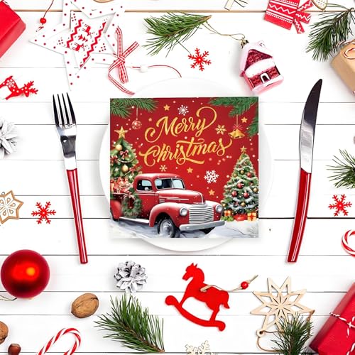 Christmas Party Paper Napkins 50pcs - Festive Red & Tree Design, Holiday Tableware