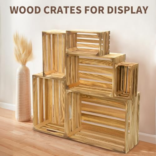 Small Wooden Crates Set of 6 Nesting Storage Bins Rustic Display Boxes