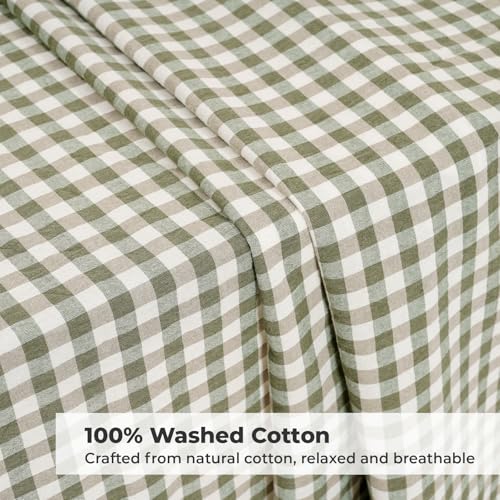PartyDelight Sage Green Gingham Tablecloth with Ruffle 52x70 Inch Rectangular Farmhouse Decor