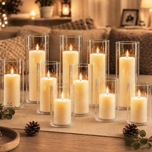 White Pillar Candles with Glass Candle Holders Set - 24 Pieces