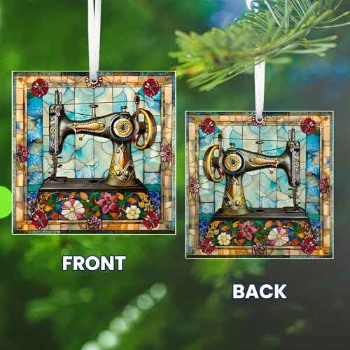 FLAGWIX Christmas Sewing Gifts for Women - Acrylic Christmas Ornaments 2025 for Tree Decorations - Sewing Machine Ornament, Quilting Gifts for Quilters Sewers Mom Grandma Friend Sister