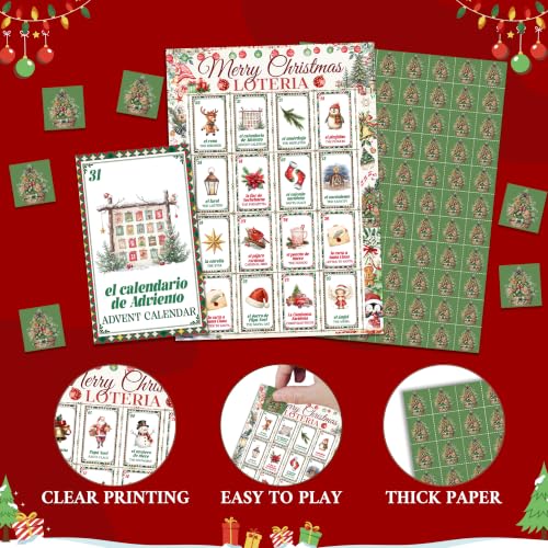 Christmas Loteria Game - Bilingual Spanish/English Holiday Bingo Cards, Christmas-green