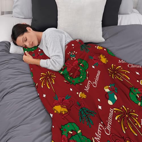 Cute Mouse Head Christmas Blanket for Kids Children Xmas Winter Wreath Holiday Red Green Birthday Presents Home Bedroom Decor Soft Cozy Plush Throw Blankets 50"x60"