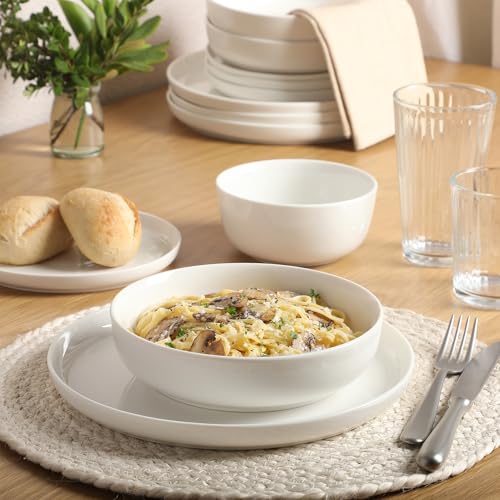 White Ceramic Dinnerware Set for 4 - 16-Piece Oslo Collection Plates & Bowls