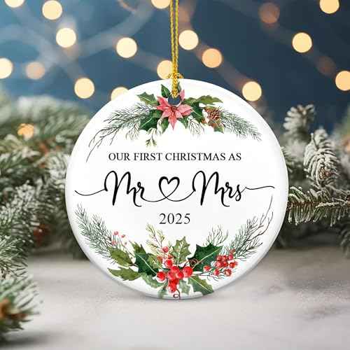 Our First Christmas as Mr and Mrs Ornament 2025 ? Ceramic 1st Married Christmas Ornaments for Newlywed, First Wedding, Mr&Mrs Ornaments Gift for Married Couple