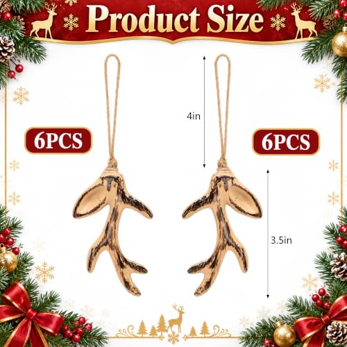 Deloky B-12pcs Rustic Deer Antler Christmas Ornaments - Reindeer Hanging Decor