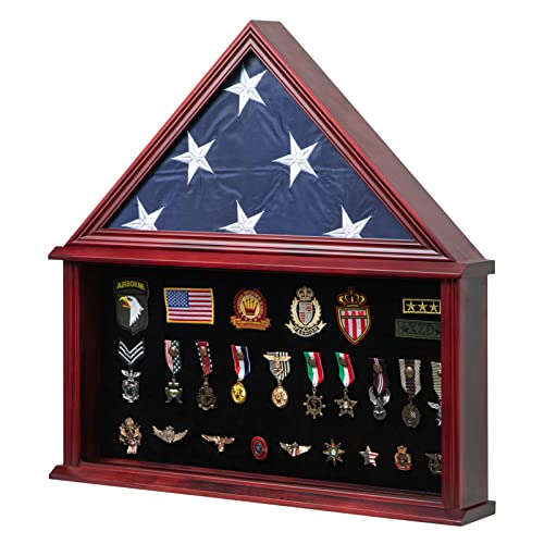 Large 5'x9.5' Mahogany Military Flag Shadow Box Display Case with Certificate Holder – Tieeqe