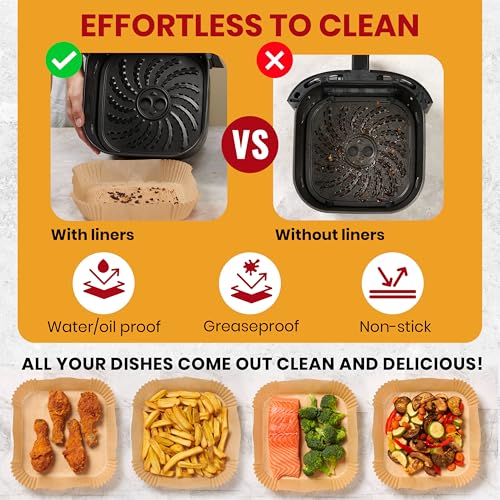 8-Inch Square Disposable Air Fryer Liners 500 Pcs - Unbleached, Non-Stick, BPA-Free
