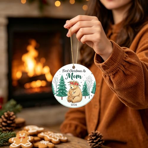 Mom Bear First Christmas Ornament 2026 - New Mom Keepsake Christmas Decor