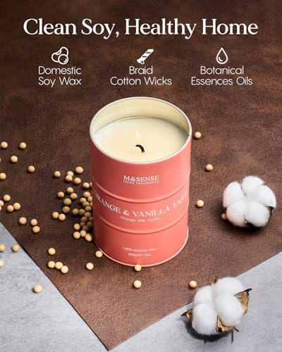 M&SENSE Orange Vanilla Tart Soy Candle 21.2oz - 120H Burn Time, Non-Toxic