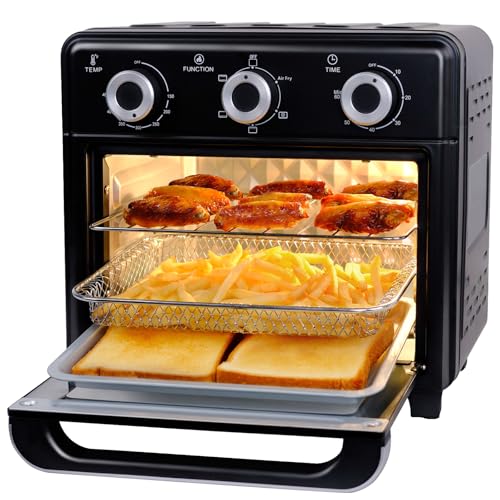 Black 10QT Air Fryer Toaster Oven Combo - 3-Layer Cooking, 5-in-1 Functions, Compact Countertop Design