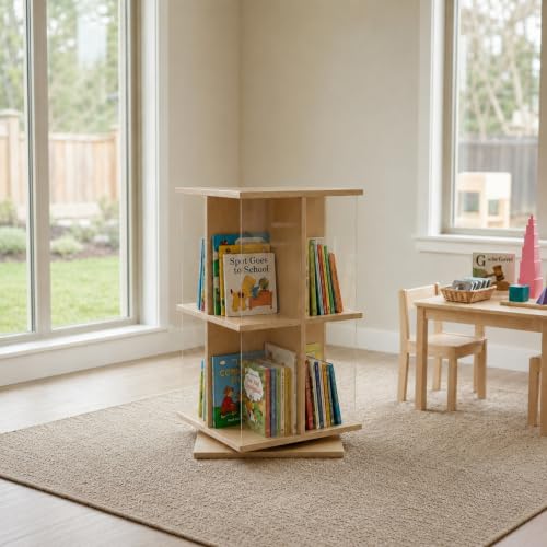 Kids Rotating Bookshelf 2-Tier - 360° Spin Preschool Storage Unit