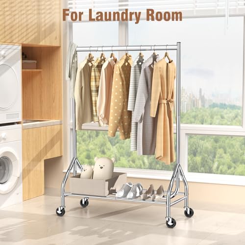 Heavy Duty Rolling Clothes Rack - Silver, 420 LBS Load Capacity, Portable Garment Stand with Lockable Wheels, 63" x 18.9" x 43.3"