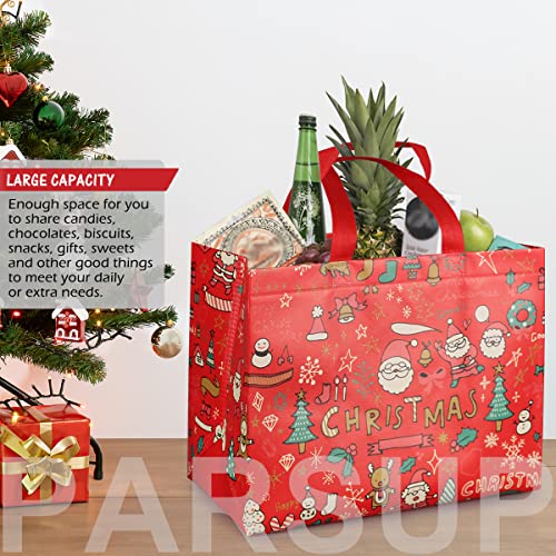 8PCS Christmas Gift Bags with Handles - Red, Green, Blue Non-Woven Tote Set