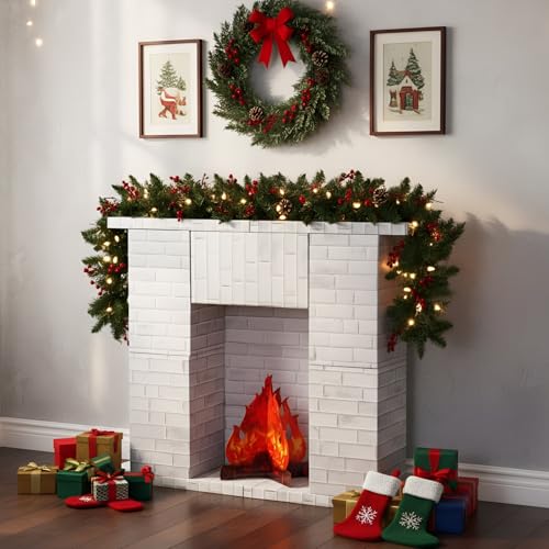 Fullhawl White Christmas Cardboard Fireplace 35.5x29x8 Inch Holiday Decor