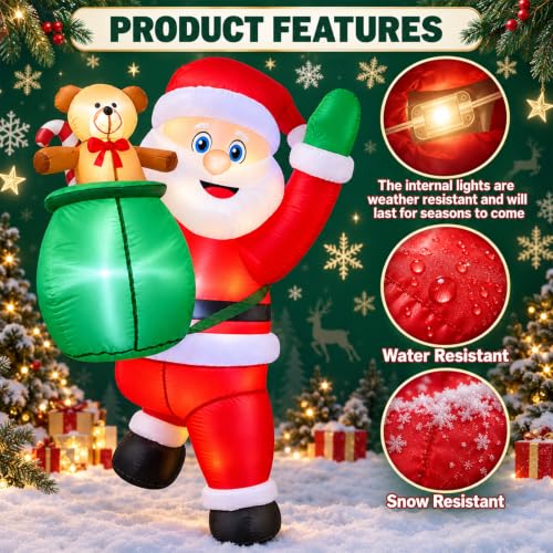 EggSun 4FT Inflatable Hanging Santa Claus Christmas Yard Decor with LED Lights