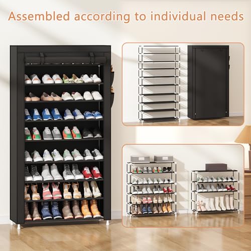 9-Tier Vertical Shoe Rack Organizer - Black, Space Saving Shoe Storage