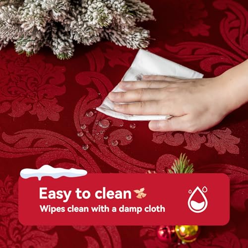 Romanstile Red Christmas Jacquard Tablecloth 60x144 Inch Waterproof Floral Decor