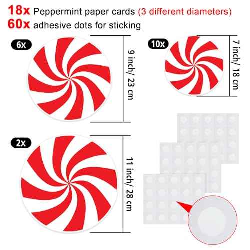 18 Pieces Peppermint Candy Cutouts Christmas Candy Cutouts Cardboard with Glue Point Dots for Winter Bulletin Board School Classroom Christmas Party Home Decoration Supplies, 3 Sizes