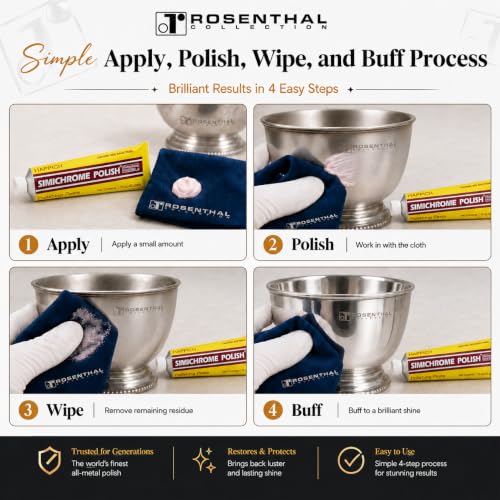 Rosenthal Collection Simichrome Metal Polish Cream Pack of 3 + Cloth - Chrome & Aluminum Polish