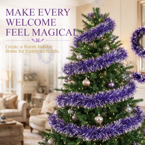 Dilunave Purple 150ft Frost Tip Christmas Tinsel Garland - 1 Piece