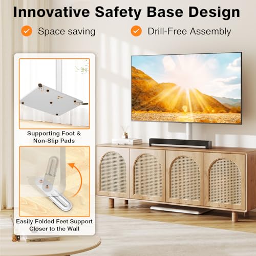 TVON Universal Floor TV Stand with Mount for 32-65 Inch TVs, White Wooden Base