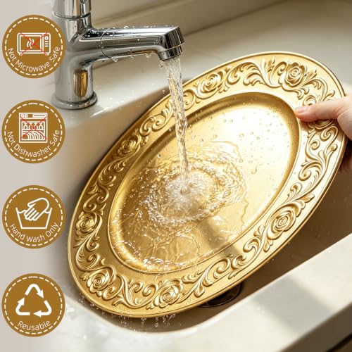 Cheardia 12 Pcs 13” Gold Charger Plates - Ornate 3D Rose Pattern