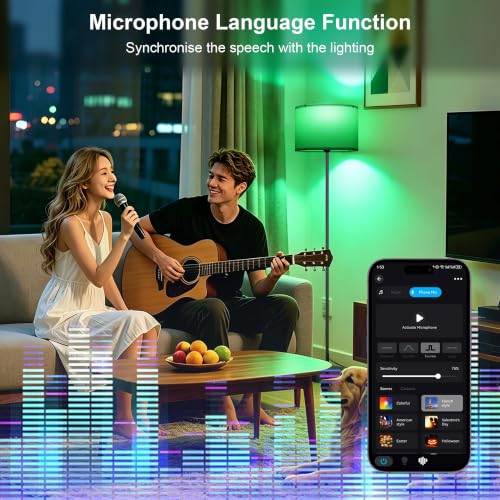 Floor Lamp for Living Room & Bedroom - White Smart RGB Dimmable Standing Light with Remote