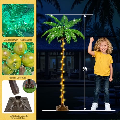 Lighted Palm Tree 5FT with Remote - Warm White / Solar & Plug Power