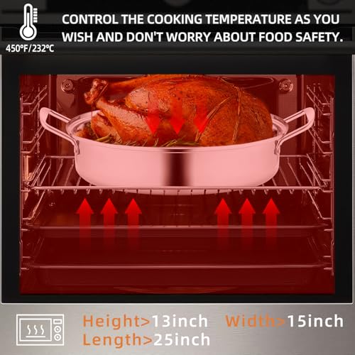 22-Inch Large Roasting Pan with Rack and Lid - Oval Heavy-Gauge Stainless Steel