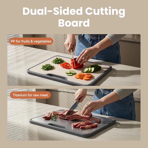 SMIRLY Silver Titanium Cutting Board Set with Holder - 3 Pack, Food-Grade Non-Toxic Kitchen Utensils