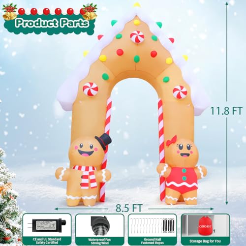 GOOSH 11.8 ft Christmas Inflatable Archway with LED Lights for Outdoor Yard Decor