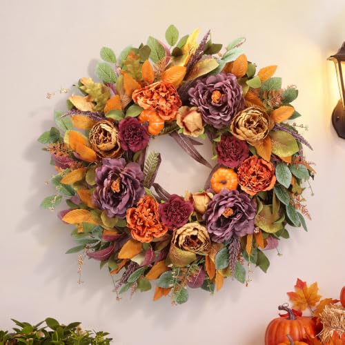 HEY BEKY Purple Fall Wreath for Front Door - Autumn Harvest Decor, 26 Inch