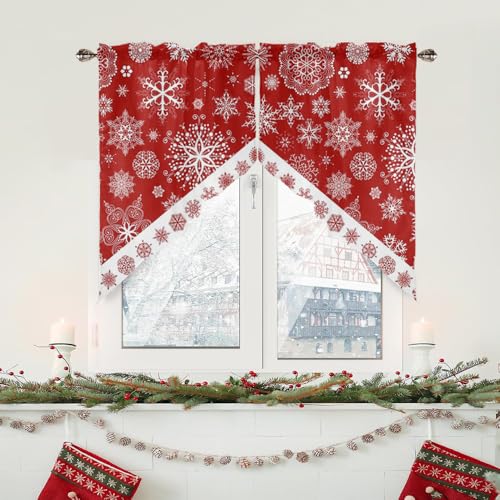 Snowflake Christmas Swag Curtain Valance for Kitchen & Windows, 56" Wide, Pack of 2